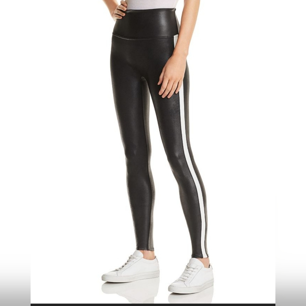 NWT Spanx Faux Leather White Stripe Legging, Size XS